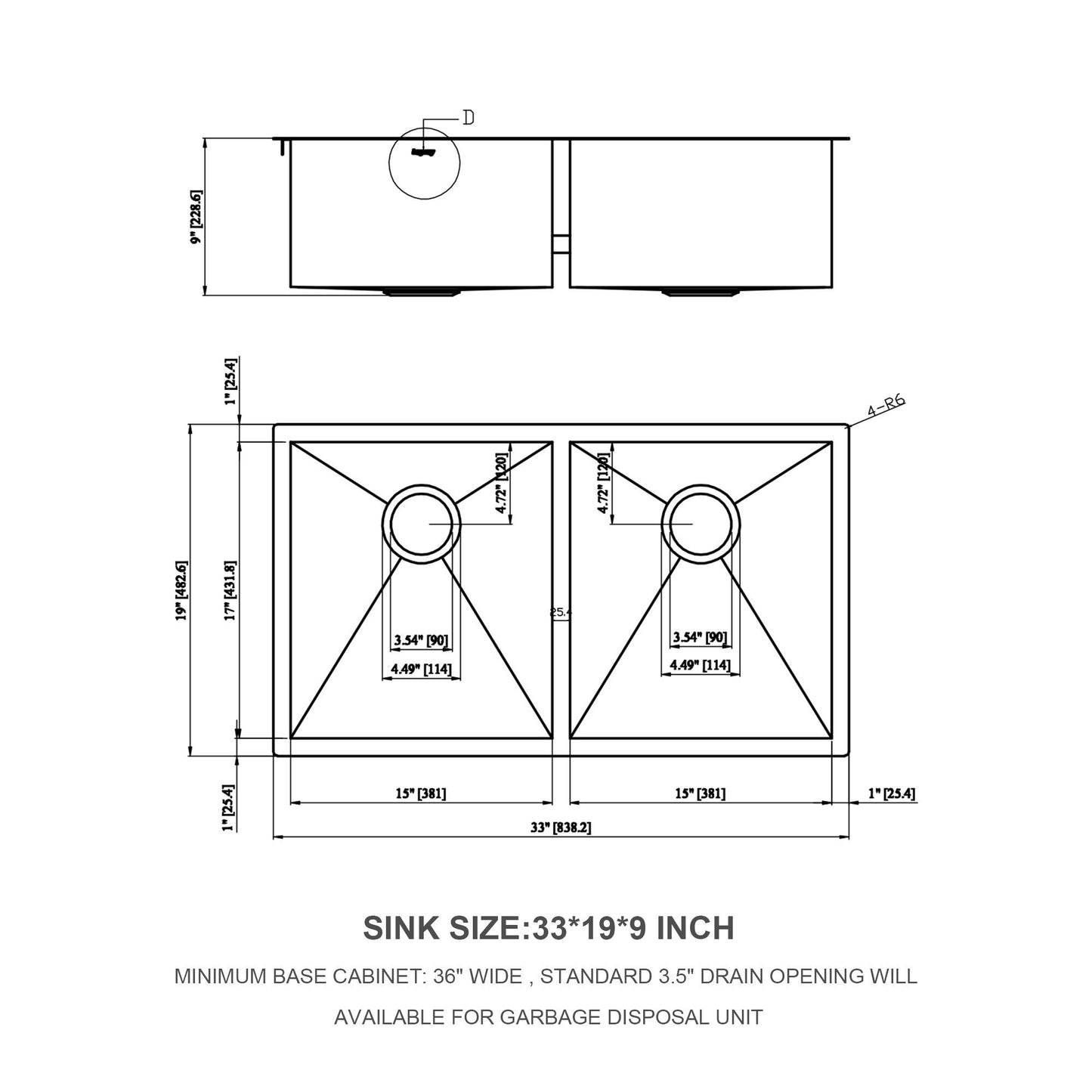 Undermount Double Bowl Kitchen Sink 16 Gauge With 9" Deep Basin - Brushed Nickel