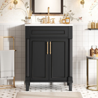 Bathroom Vanity With Integrated Sink, 2 Door Cabinet - Black