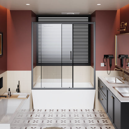 Sliding Shower Door For Bathtub - Matt Black