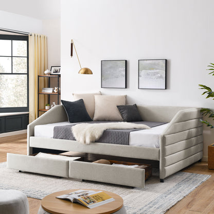 Elegant Daybed With Trundle Upholstered Tufted Sofa Bed