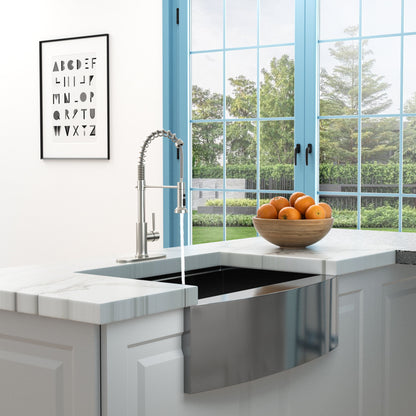 21" Commercial Kitchen Faucet With Dual Function Pull Down Sprayhead In, Stainless Steel - Brushed Nickel