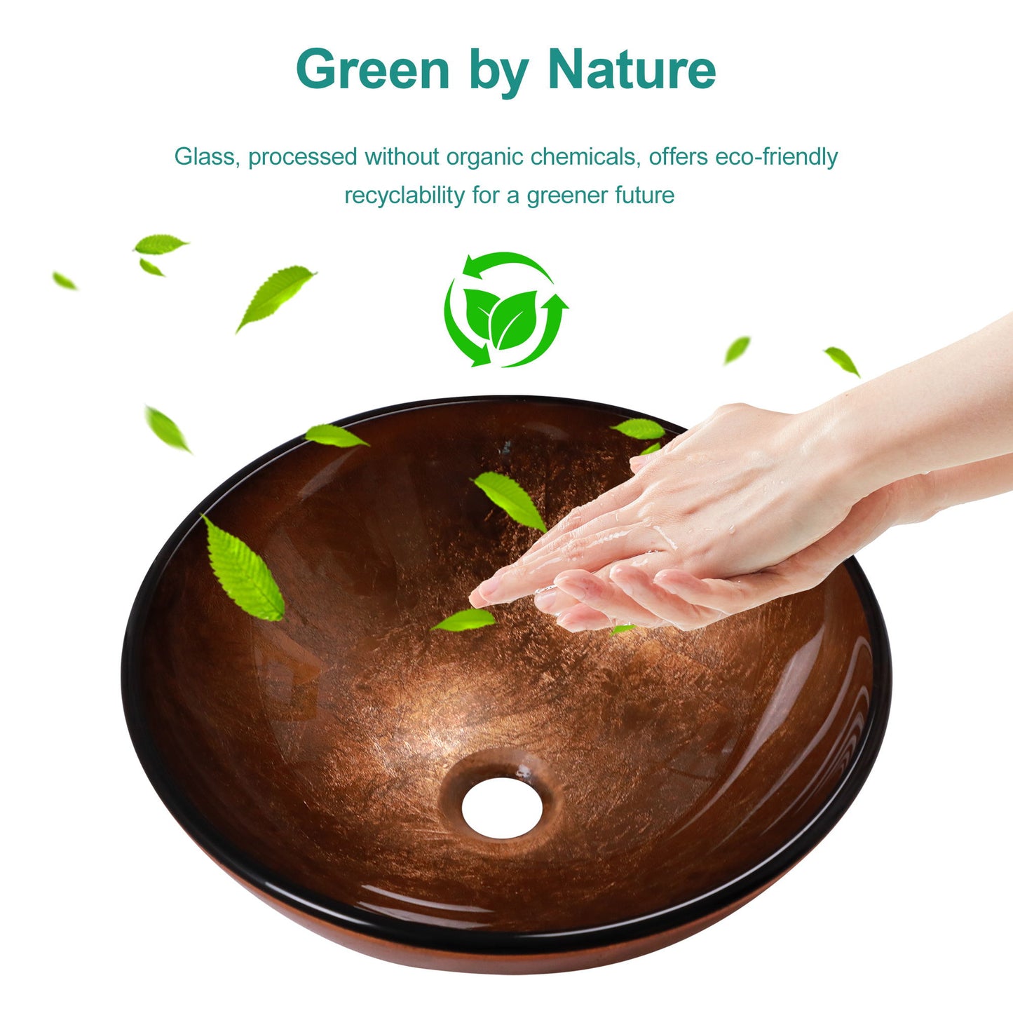 Artistic Tempered Glass Vessel Sink With Pop Up Drain