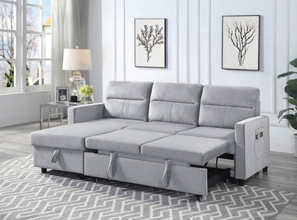 Ruby - Reversible Sleeper Sectional Sofa With Storage Chaise And Side Pocket - Light Gray