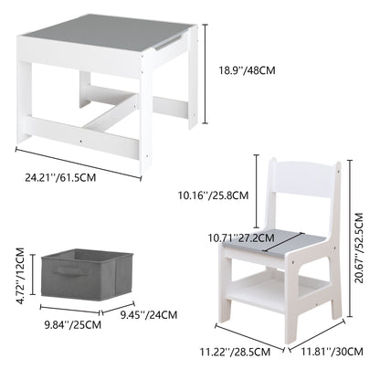 Kids Table And Chair Set, 3 In 1 Activity Table With Storage Drawer For Toddlers Drawing, Reading, Crafts, 2 In 1 Detachable Top - White