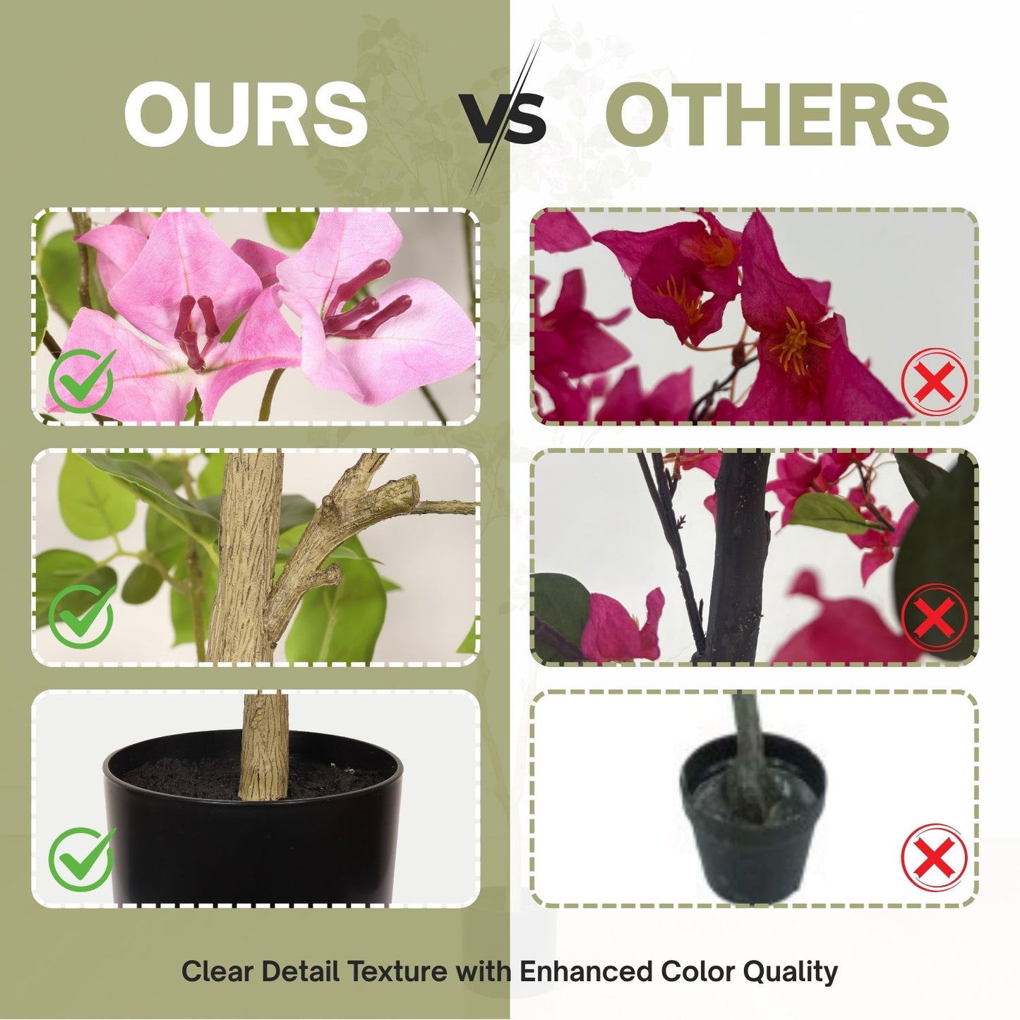 Artificial Bougainvillea Tree With Pot, Realistic Faux Flowering Plant Leaves And Blooms, Decor For Home Office - Green Leaves / Pink