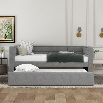 Upholstered Twin Size Daybed With Trundle, Padded Back And Sides - Gray