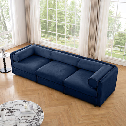 Stylish Chenille Sofa With Storage Seat And Cylindrical Backrest