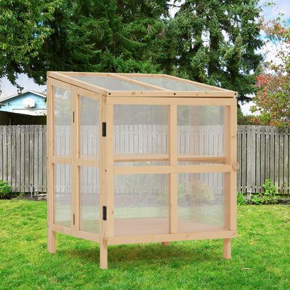 2 Tier Foldable Cold Frame Greenhouse, Portable Wooden Greenhouse Garden Cold Frame Raised Planter Box With Shelves - Natural Wood