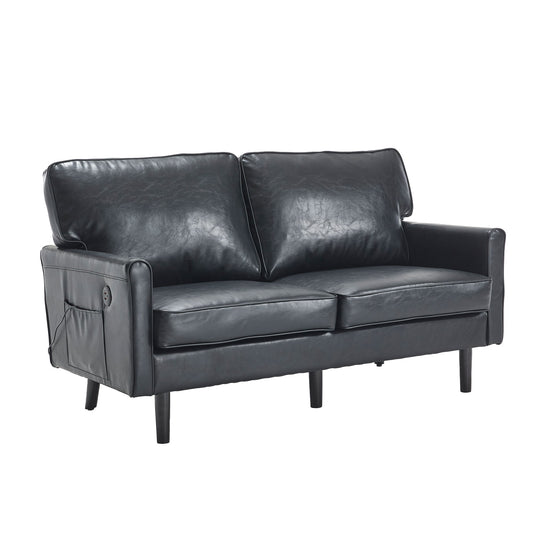 Mid Century Modern Loveseat Sofa With USB Ports, Removable Pillow Cover
