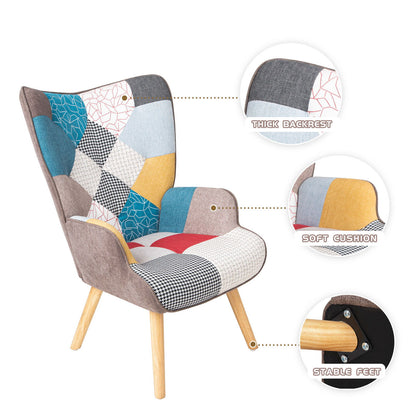Accent Chair With Ottoman, Living Room Chair And Ottoman Set, Comfy Side Armchair For Bedroom, Creative Splicing Cloth Surface - Colorful