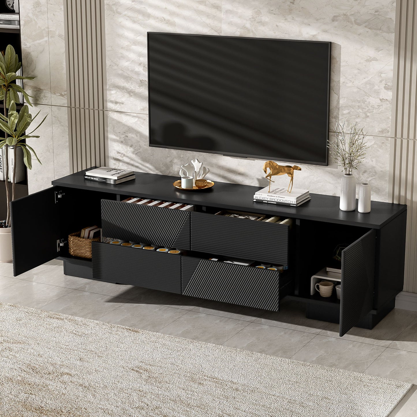 Modern TV Stand With Storage Cabinets, 4 Drawers