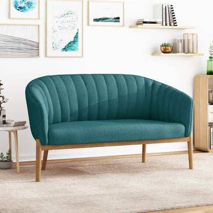 Mid Century Modern Loveseat With Channel Stitched Backrest
