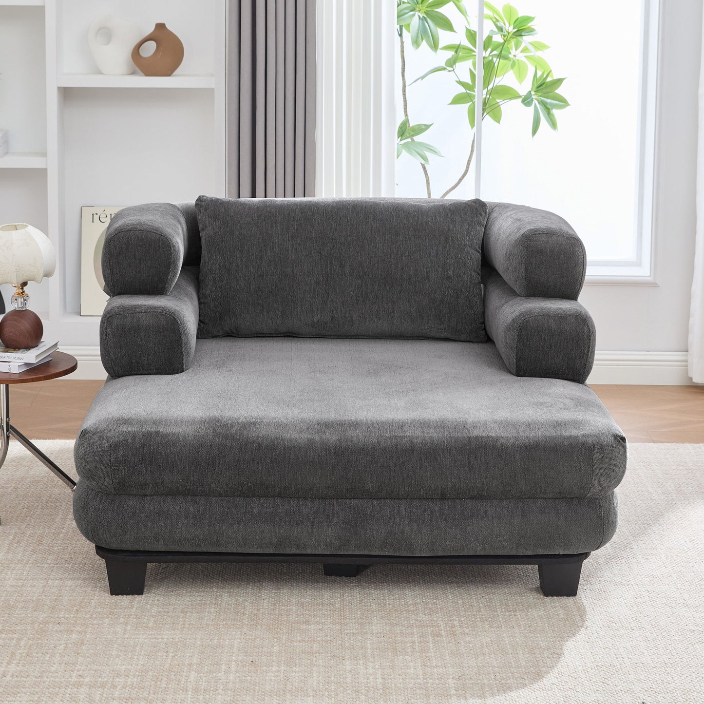 Oversized Chaise Lounge Sofa Bed With Deep Seat And Layered Armrests