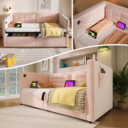 Upholstered Hydraulic Storage Daybed With USB & Type C Charging