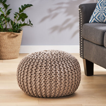 Moro - Knitted Cotton Round Pouf With Pumpkin Shape