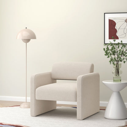 Modern Single Sofa Chair With Armrests Upholstered Velvet For Various Rooms Compact Size - Beige