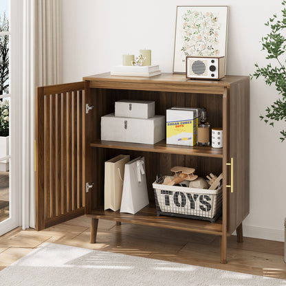 Farmhouse Sideboard Buffet Cabinet With Louvered Doors, Wood Coffee Bar Storage For Kitchen & Living Room - Walnut