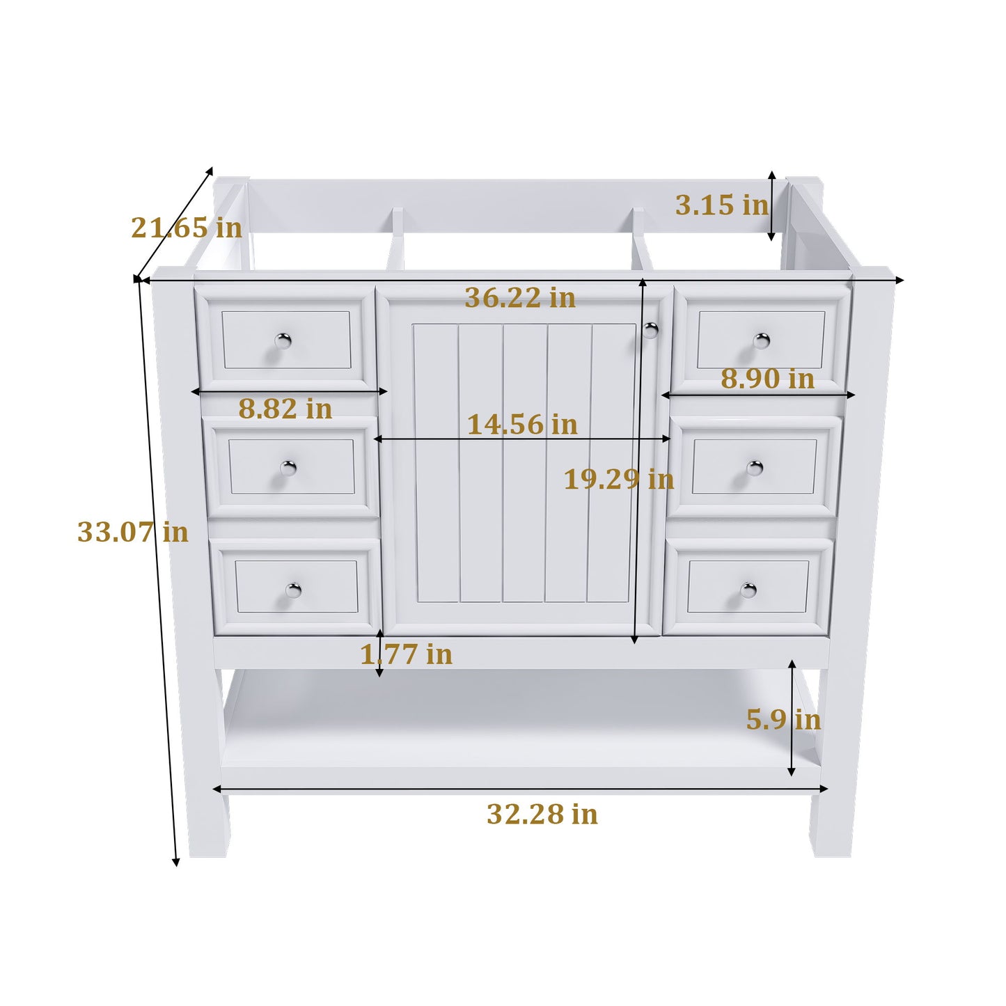 36" Bathroom Vanity With 1 Cabinet And 3 Drawers 1, Storage Solution - White