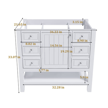 36" Bathroom Vanity With 1 Cabinet And 3 Drawers 1, Storage Solution - White