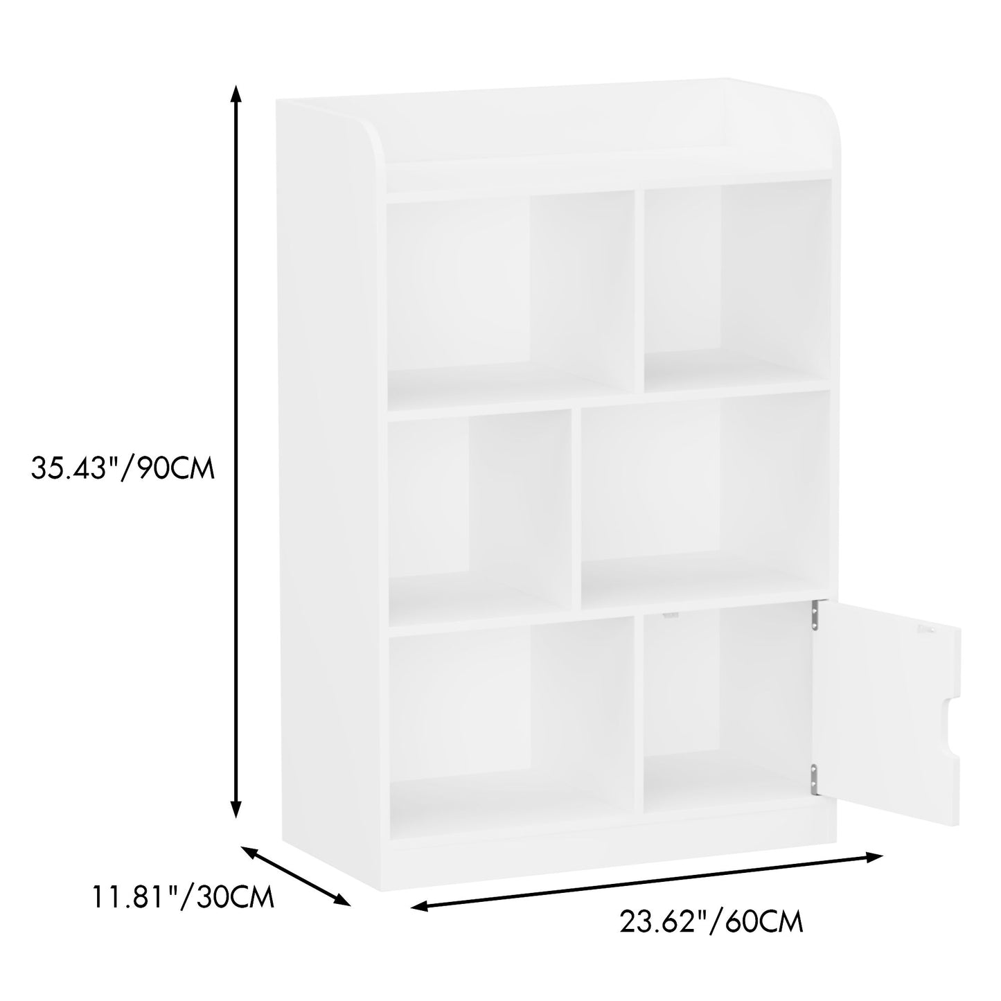 Bookcase With 6 Compartments, Freestanding Bookshelf For Bedroom - White