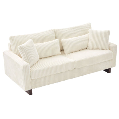 Modern Corduroy Loveseat Sofa With 4 Pillows