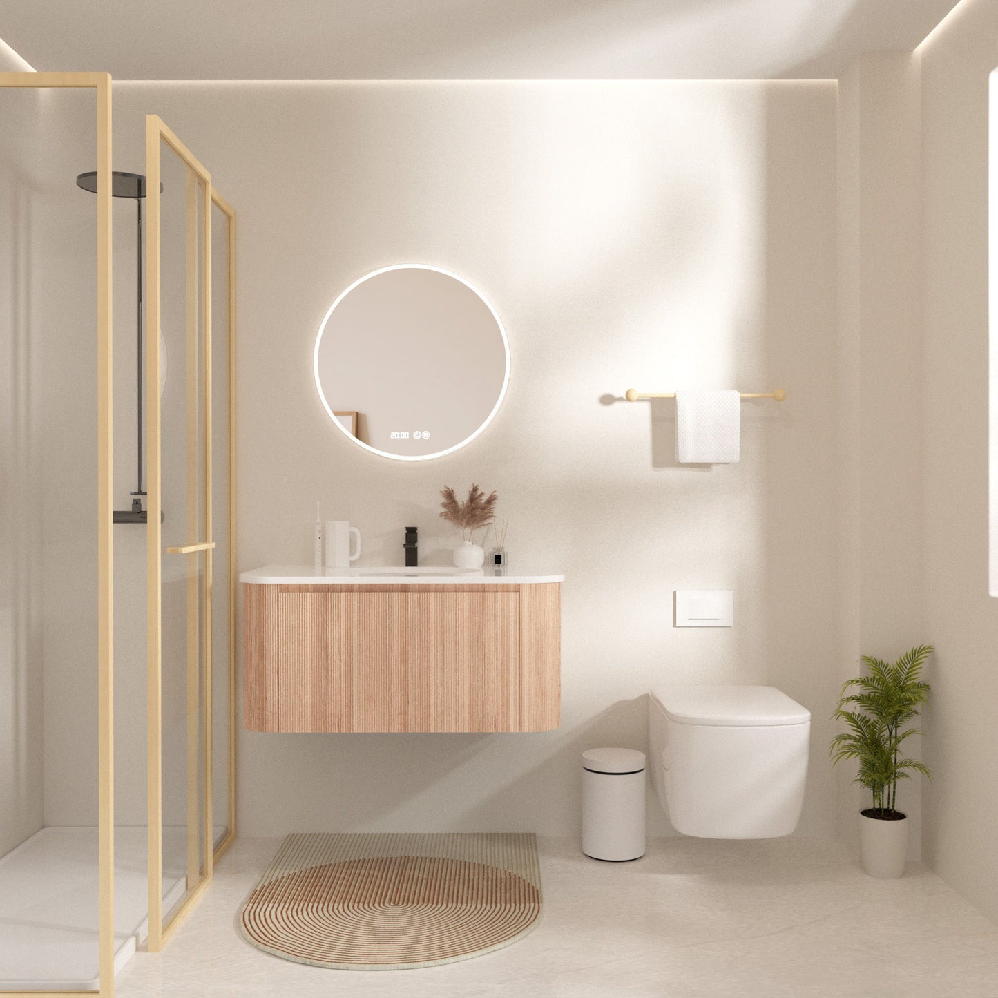 Arcora - Wall Mounted Bathroom Vanity With Curved Design - Natural Wood