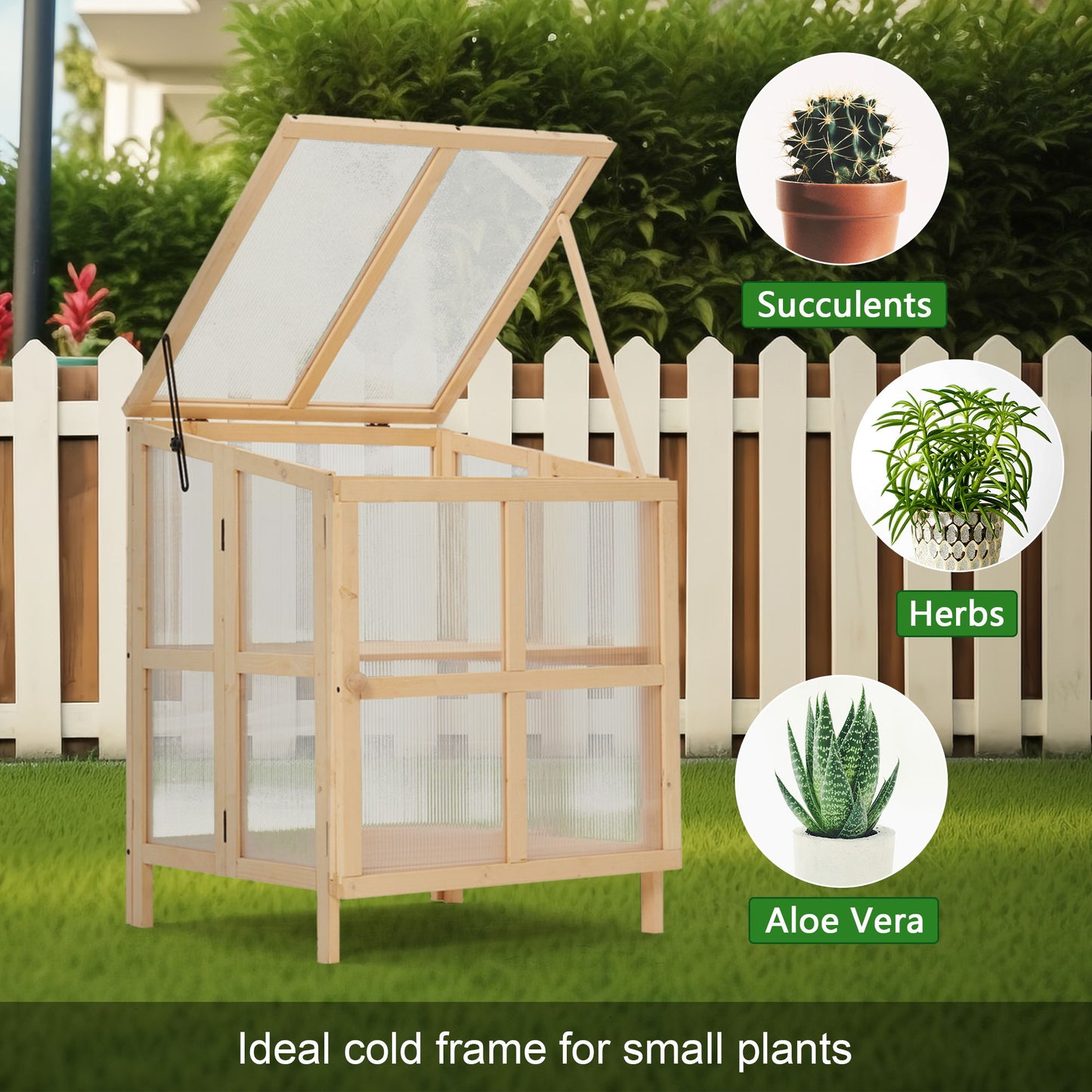 2 Tier Foldable Cold Frame Greenhouse, Portable Wooden Greenhouse Garden Cold Frame Raised Planter Box With Shelves - Natural Wood