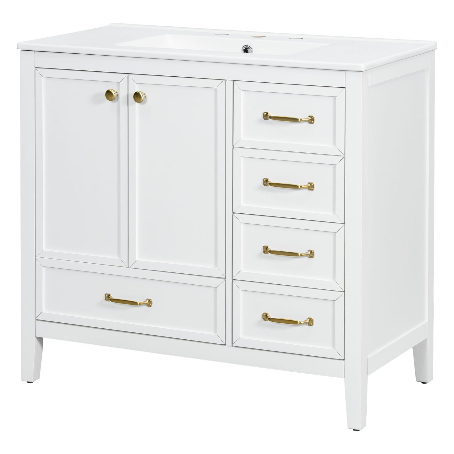 Elegant Vintage Bathroom Vanity With Sink And Soft Closing Door, 4 Drawers Of Different Sizes Frame