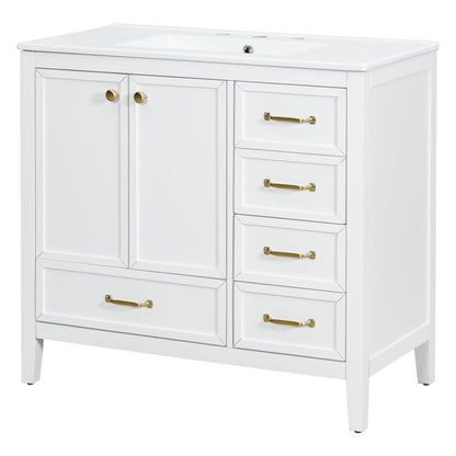 Elegant Vintage Bathroom Vanity With Sink And Soft Closing Door, 4 Drawers Of Different Sizes Frame