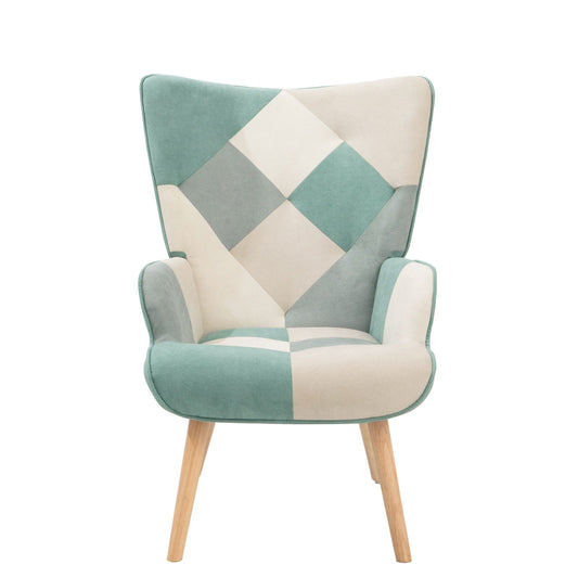 Accent Chair With Ottoman, Living Room Chair And Ottoman Set, Comfy Side Armchair For Bedroom, Creative Splicing Cloth Surface - Blue