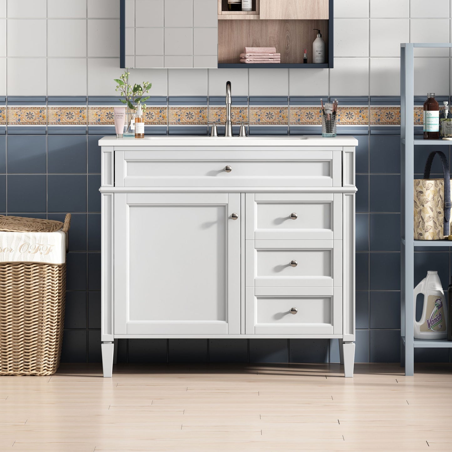 Bathroom Vanity & Top Sink, Modern Bathroom Storage Cabinet With 2 Drawers And A Tip-Out Drawer