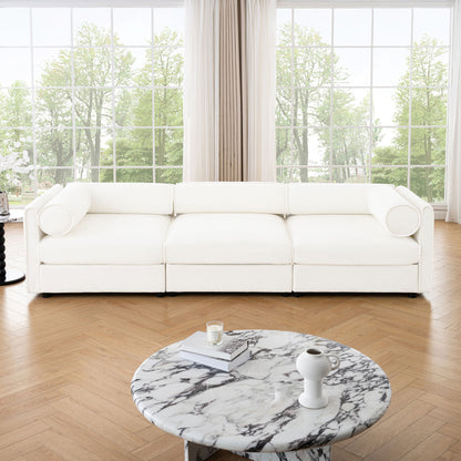 Stylish Chenille Sofa With Storage Seat And Cylindrical Backrest