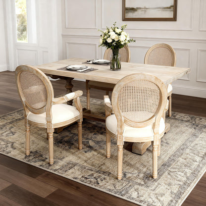 French Vintage Upholstered Fabric Dining Armchair (Set of 2) - Beige