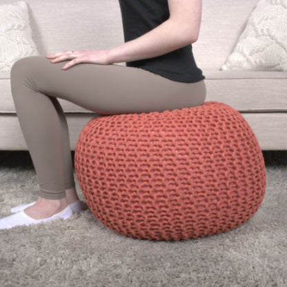 Bordeaux - Knitted Cotton Round Pouf Ottoman, Floor Cushion
