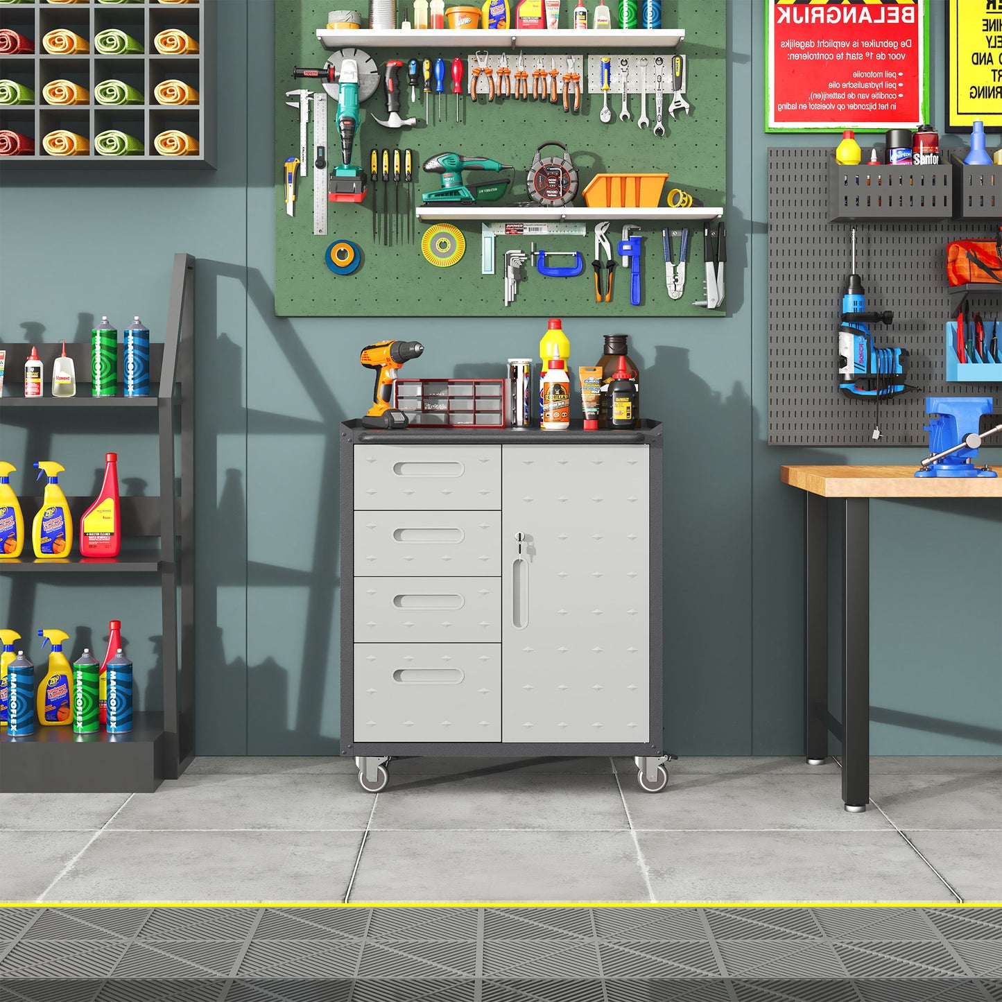 Sturdy Metal Tool Storage Cabinet With Wheels Durable Garage, Office & Home Organizer Steel