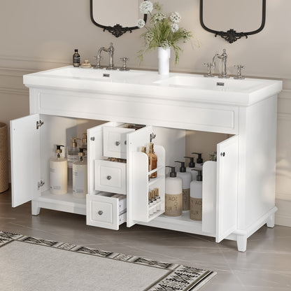 Bathroom Vanity With Double Sinks, 3 Drawers & 4 Doors, Soft Close, All Open Back Design - White