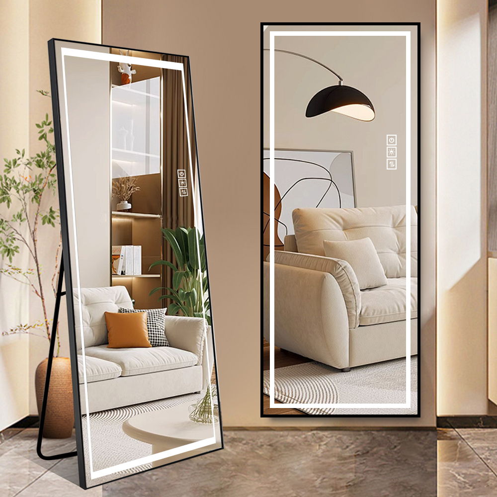 Full-Length Vertical Mirror With LED Light, Dimming Wall Mirror With Frame