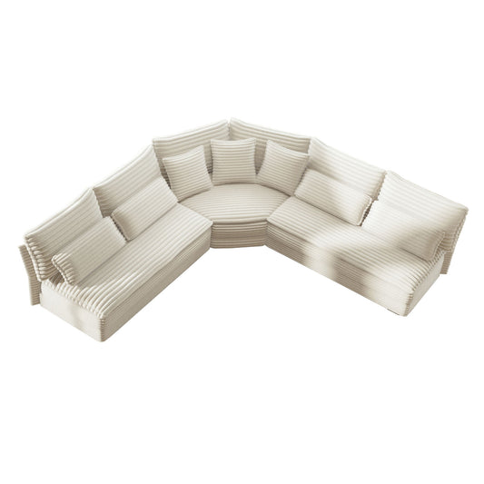5 Seater L Shaped Sectional Sofa With Curved Corner, 7 Pillows
