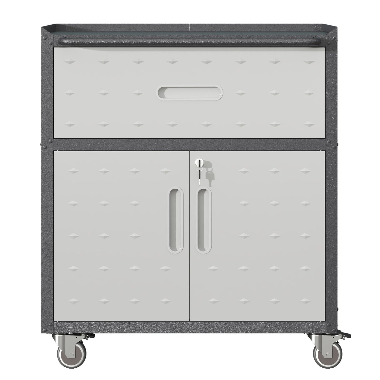 Sturdy And Durable Metal Tool Cabinet For Garage With Wheels Mobile Heavy Duty Storage Cabinet With 1 Drawer And 2 Locking Doors