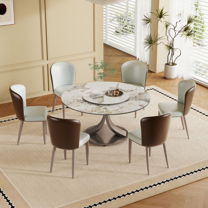 Modern Round Dining Table With 360° Rotating Lazy Susan Scratch & Chairs