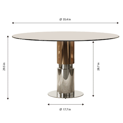 Round Glass Dining Table, Suitable For 2 - 4 People - Brown