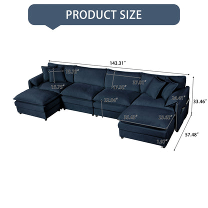 Modern Comfy Deep Seat Modular Sectional Sofa Cloud Couch With Ottoman