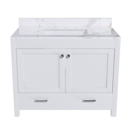 43" Bathroom Vanity, Multi Functional Cabinet With Doors And Drawer - White