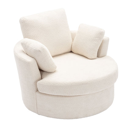 Oversize Round Swivel Chair Cozy Club 360 Degrees Swivel Sofa With 3 Pillows Chenille Fabric For Living Room