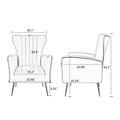 Velvet Wingback Accent Chair With Legs, Upholstered Single Sofa - White