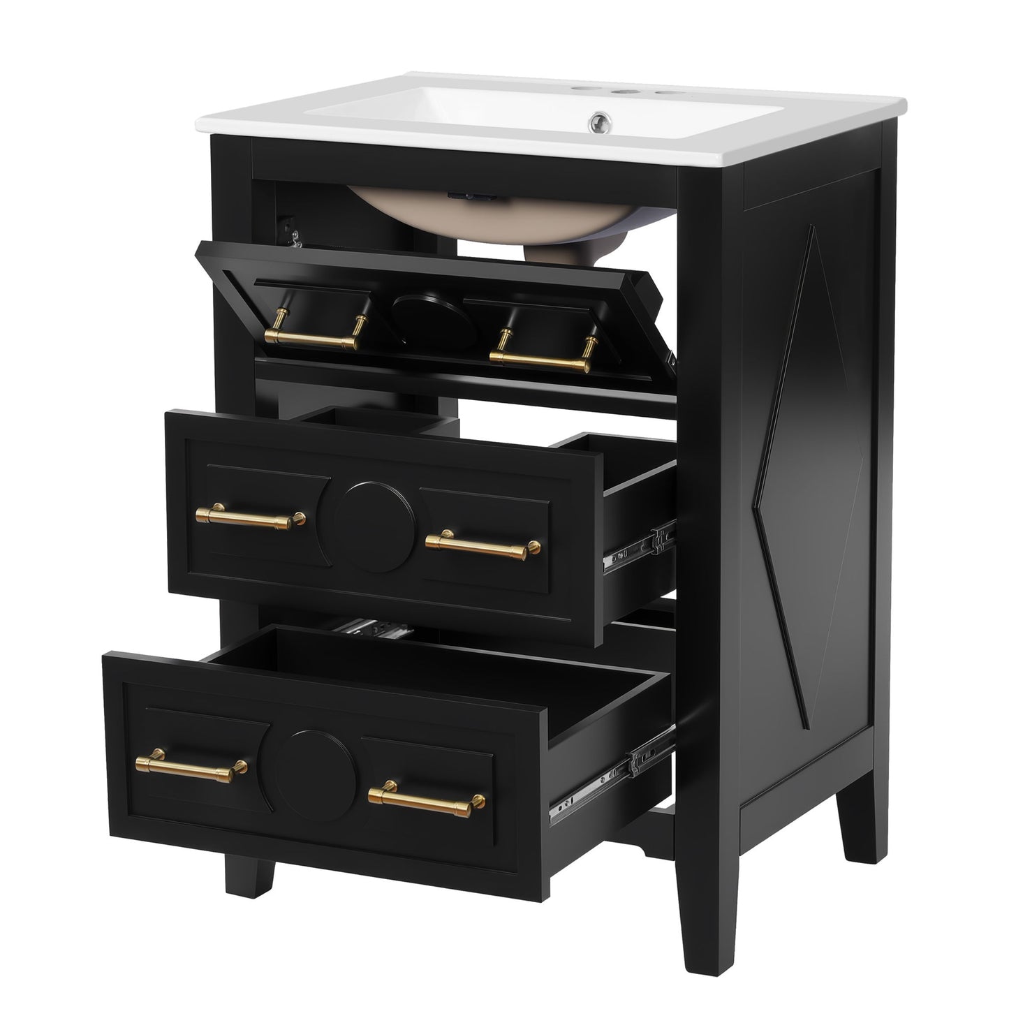 Bathroom Vanity With Sink, Free Standing Single Set, 3 Drawer Storage Cabinet