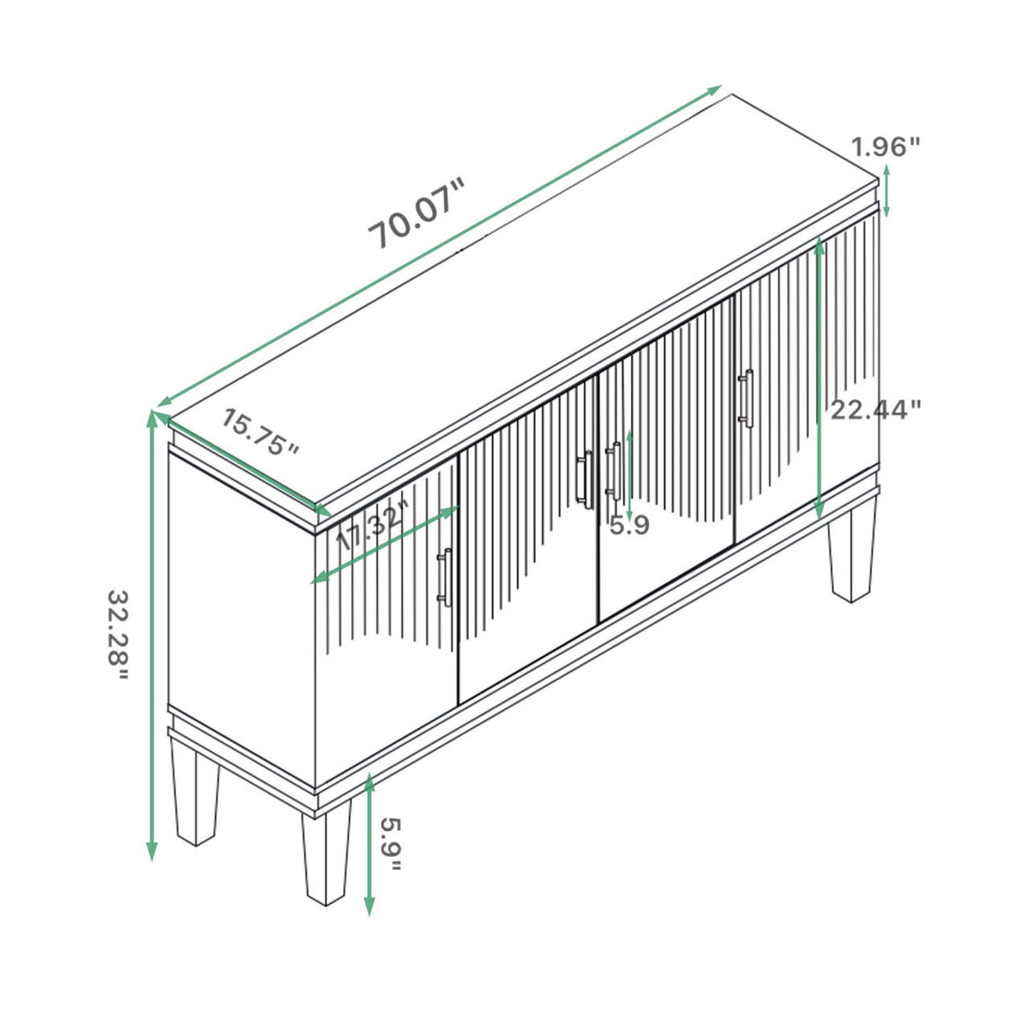 4 Door Cabinet With Adjustable Shelves, Large Storage For Living Room - Champagne