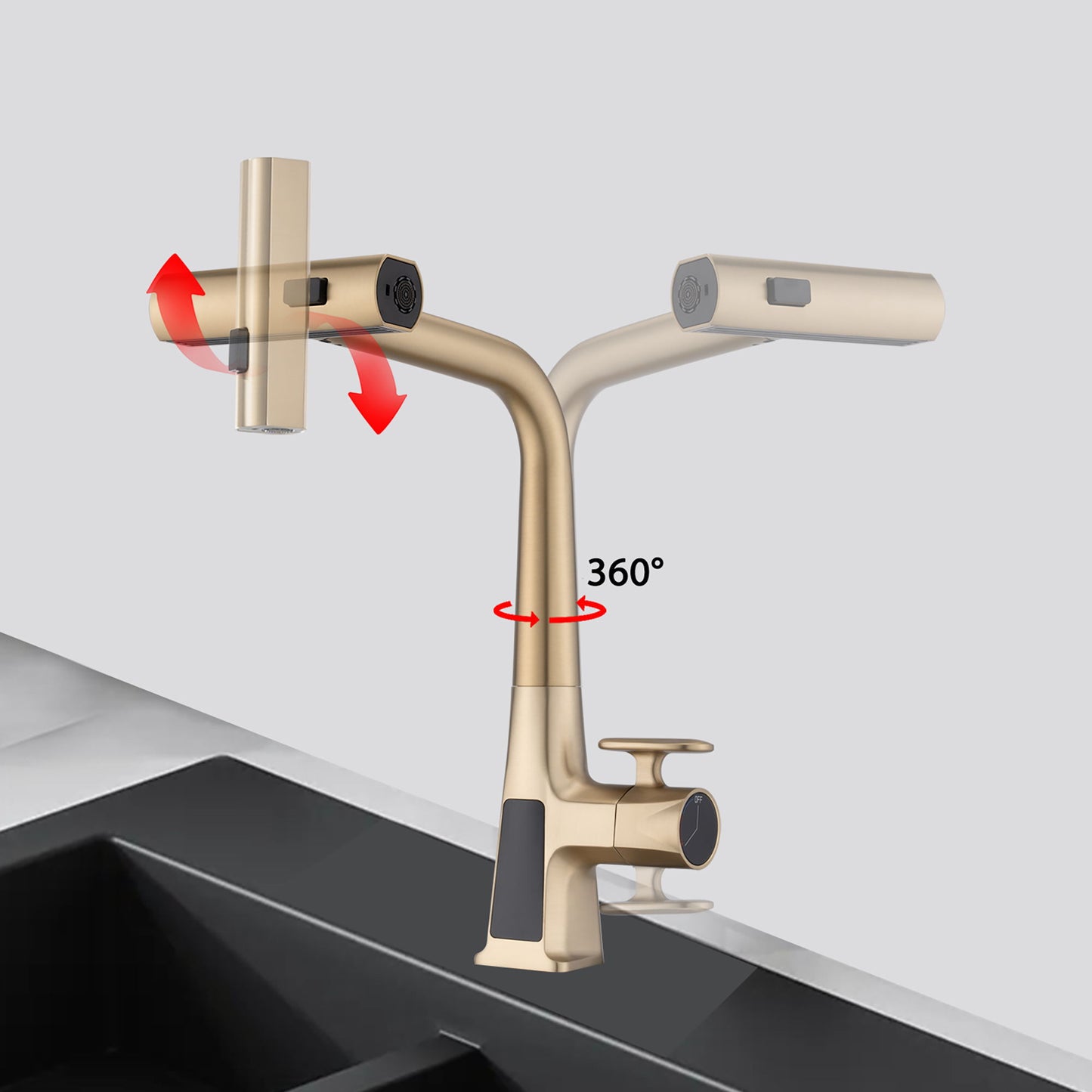 Waterfall Kitchen Faucet With Temperature Display And Pull Down Sprayer
