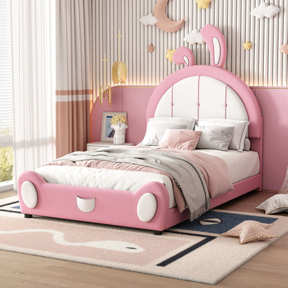Upholstered Platform Bed With Rabbit Shaped Headboard