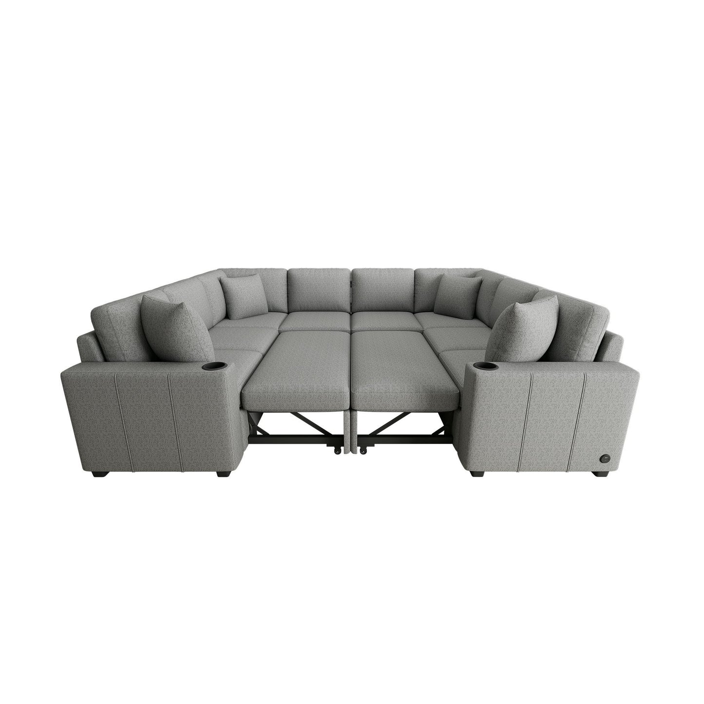 Modern U-Shaped Sectional Sofa Convertible Pull-Out Sofa Bed With USB Ports And Cup Holders
